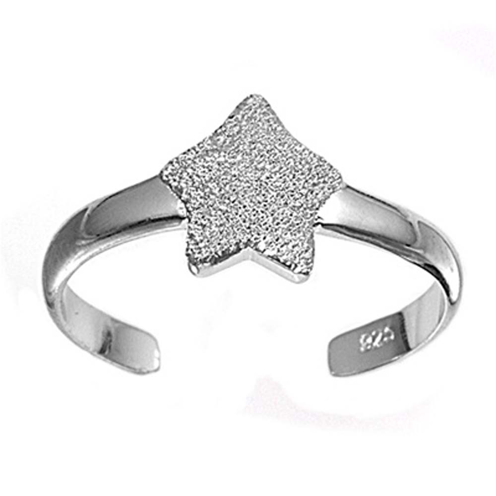 Sterling Silver Luxurious Star with  Clear Simulated Diamond Toe RingAnd Face Height 8 MM