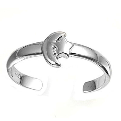 Sterling Silver Elegant Moon Toe RingAnd Face Height 6 MM