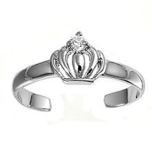 Load image into Gallery viewer, Sterling Silver Clear CZ Crown Shape in Toe Ring AndFace Height 6mmAndBand Width 2mm
