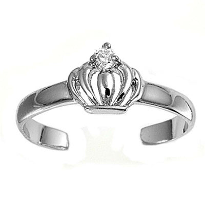 Sterling Silver Clear CZ Crown Shape in Toe Ring AndFace Height 6mmAndBand Width 2mm