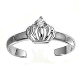 Sterling Silver Clear CZ Crown Shape in Toe Ring AndFace Height 6mmAndBand Width 2mm