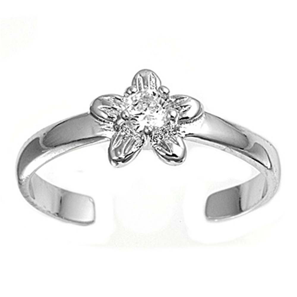 Sterling Silver Elegant Plumeria with Clear Simulated Diamonds Toe RingAnd Face Height 7  MM