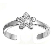 Load image into Gallery viewer, Sterling Silver Elegant Plumeria with Clear Simulated Diamonds Toe RingAnd Face Height 7  MM