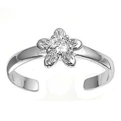 Sterling Silver Elegant Plumeria with Clear CZ Toe RingAnd Face Height 7  MM