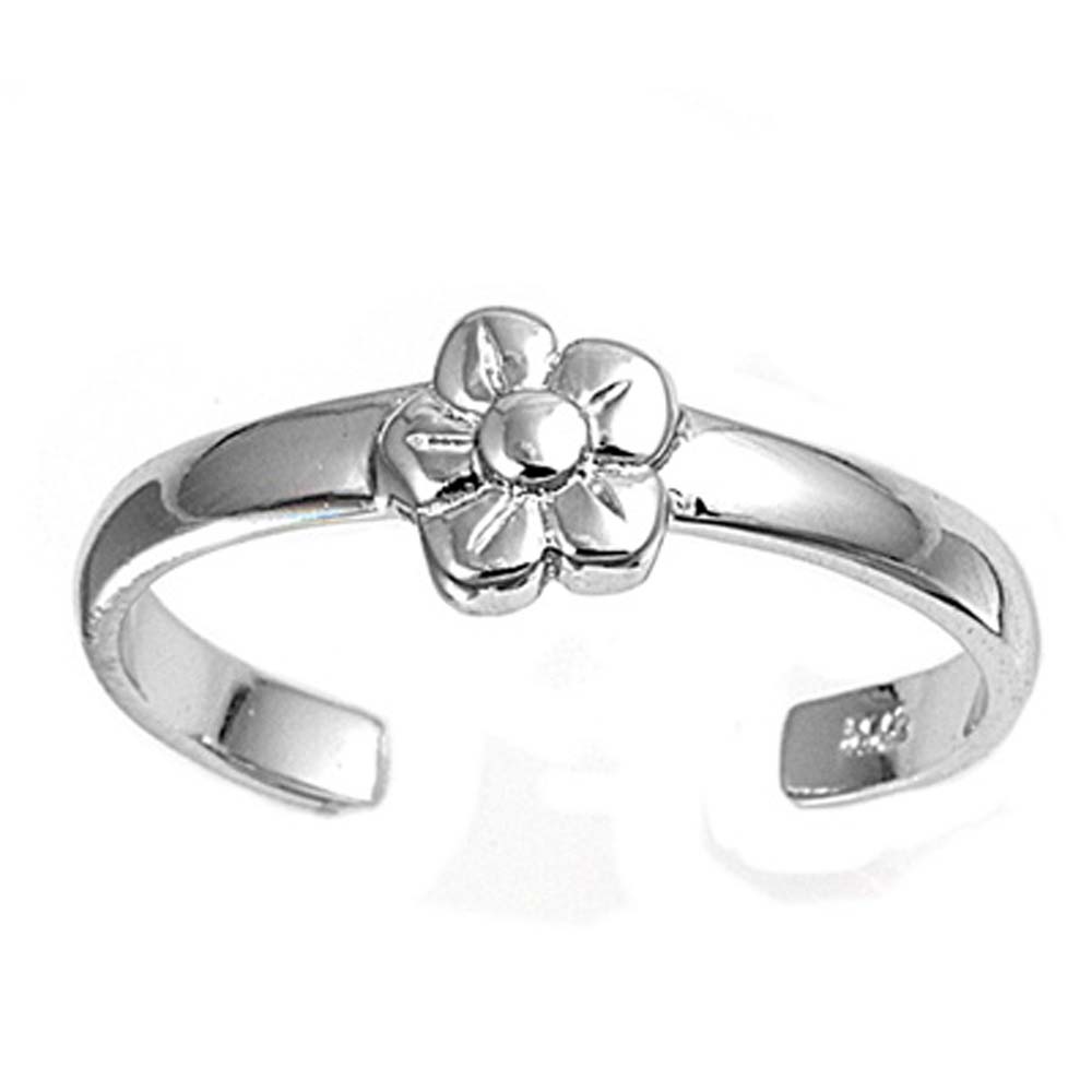 Sterling Silver Elegant Plumeria with Clear Simulated Diamonds Toe RingAnd Face Height 6 MM