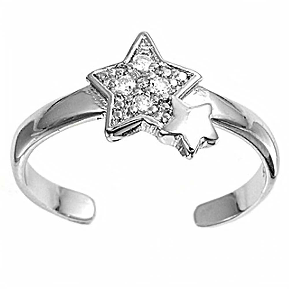 Sterling Silver Elegant Star with Clear Simulated Diamonds Toe RingAnd Face Height 8 MM