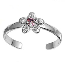 Load image into Gallery viewer, Sterling Silver Elegant Flower with Clear and Pink Simulated Diamonds Toe RingAnd Face Height 7 MM
