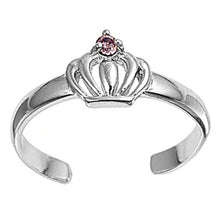 Load image into Gallery viewer, Sterling Silver Luxurious Crown with Clear and Pink Simulated Diamond Toe RingAnd Face Height 6 MM