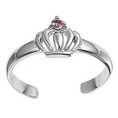 Sterling Silver Luxurious Crown with Clear and Pink CZ Toe RingAnd Face Height 6 MM