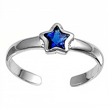 Load image into Gallery viewer, Sterling Silver Fancy Star with Blue Sapphire Simulated Diamond Toe RingAnd Face Height 5 MM