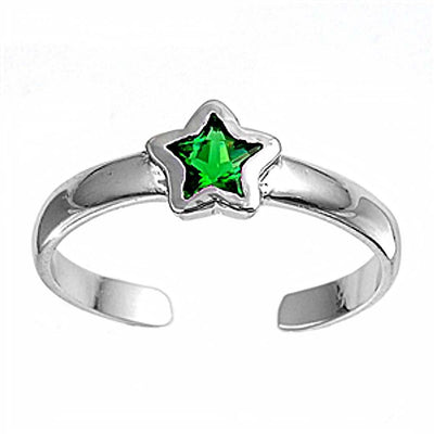 Sterling Silver Fancy Star with Emerald Sapphire CZ Toe Ring And Face Height 5 MM