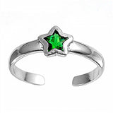 Sterling Silver Fancy Star with Emerald Sapphire  Diamond Toe RingAnd Face Height 5 MM