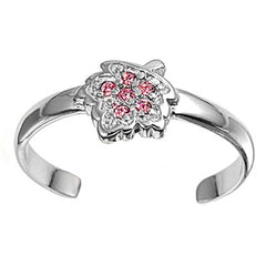 Sterling Silver Elegant Leaf with Pink  CZ Toe RingAnd Face Height 7 MM