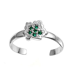 Load image into Gallery viewer, Sterling Silver Elegant Leaf with Emerald  Simulated Diamonds Toe RingAnd Face Height 7 MM