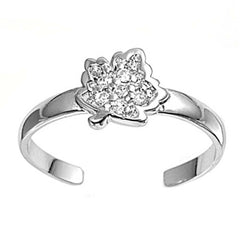 Sterling Silver Elegant Leaf with Clear  CZ Toe RingAnd Face Height 7 MM