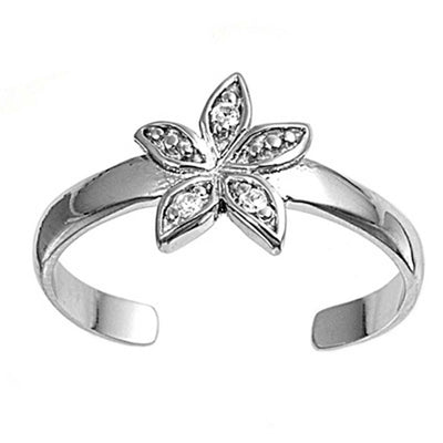 Sterling Silver Clear CZ Flower Shape in Toe Ring AndFace Height 8mmAndBand Width 2mm