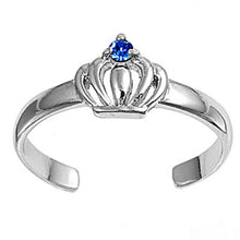 Load image into Gallery viewer, Sterling Silver Luxurious Crown with Blue Sapphire Simulated Diamond Toe RingAnd Face Height 6 MM