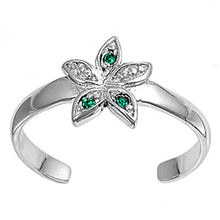 Load image into Gallery viewer, Sterling Silver Luxurious Star with Emerald  and Clear Simulated Diamonds Toe RingAnd Face Height 8 MM