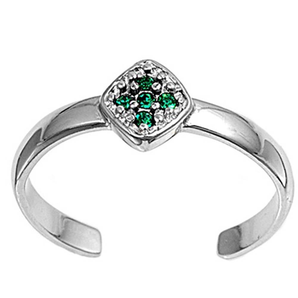 Sterling Silver Luxurious Cross with Emerald Simulated Diamond Toe RingAnd Face Height 6 MM