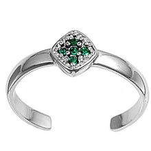 Load image into Gallery viewer, Sterling Silver Luxurious Cross with Emerald Simulated Diamond Toe RingAnd Face Height 6 MM