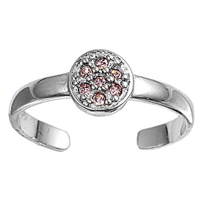 Sterling Silver Luxurious Round Pink Simulated Diamonds Toe RingAnd Face Height 6 MM