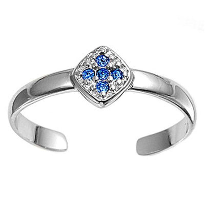 Sterling Silver Luxurious Cross with Blue Sapphire Simulated Diamond Toe RingAnd Face Height 6 MM