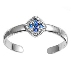 Sterling Silver Luxurious Cross with Blue Sapphire CZ Toe RingAnd Face Height 6 MM