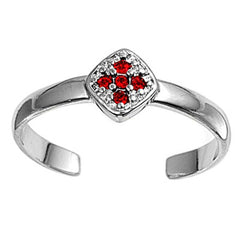Sterling Silver Luxurious Cross with Ruby CZ Toe RingAnd Face Height 6 MM