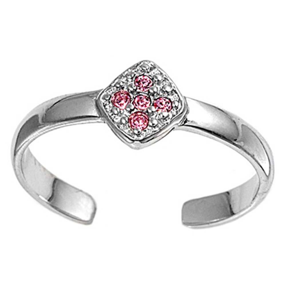 Sterling Silver Luxurious Cross with Pink Simulated Diamond Toe RingAnd Face Height 6 MM