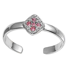 Sterling Silver Luxurious Cross with Pink CZ Toe RingAnd Face Height 6 MM