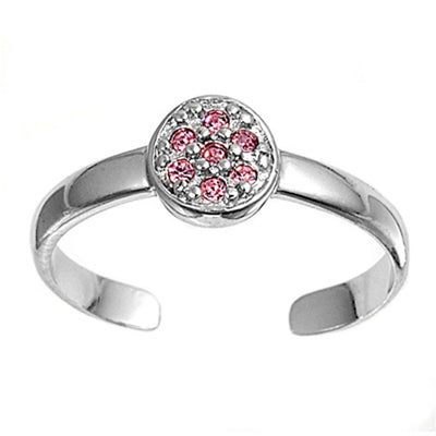 Sterling Silver Luxurious Round Pink Simulated Diamonds Toe RingAnd Face Height 6 MM