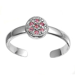 Sterling Silver Luxurious Round Pink CZ Toe RingAnd Face Height 6 MM