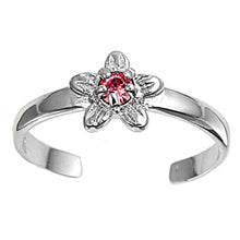 Load image into Gallery viewer, Sterling Silver Fancy Flower with Pink Simulated Diamond Toe RingAnd Face Height 6 MM