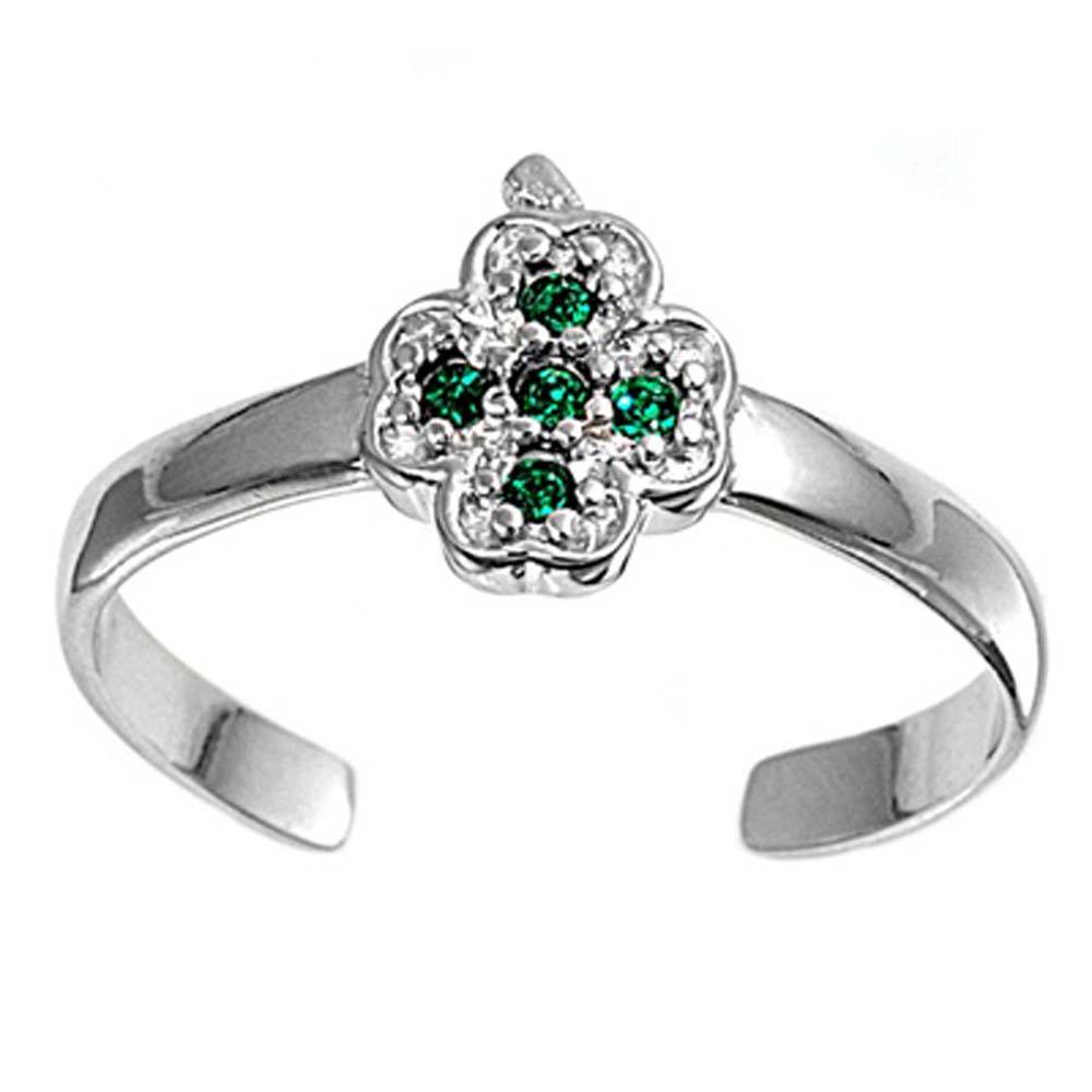 Sterling Silver Luxurious Cross with Emerald Simulated Diamond Toe RingAnd Face Height 8 MM