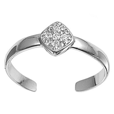 Sterling Silver Luxurious Paved Square with   Clear Simulated DiamondAnd Face Height 6 MM