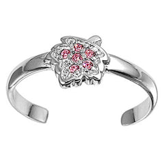 Sterling Silver Elegant Leaf With Pink  CZ Toe RingAnd Face Height 7 MM