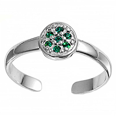 Sterling Silver Fancy Round Emerald Simulated Diamonds Toe RingAnd Face Height 6 MM