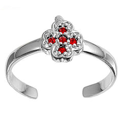 Sterling Silver Luxurious Cross with Ruby CZ Toe RingAnd Face Height 8 MM