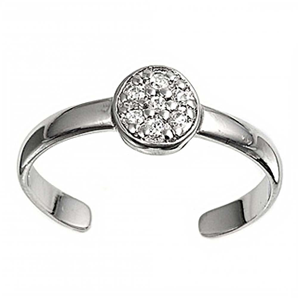 Sterling Silver Luxurious Round Clear Simulated Diamonds Toe RingAnd Face Height 6 MM