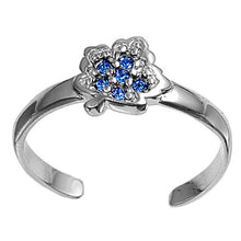 Load image into Gallery viewer, Sterling Silver Elegant Leaf with Blue Sapphire Simulated Diamonds Toe RingAnd Face Height 6 MM