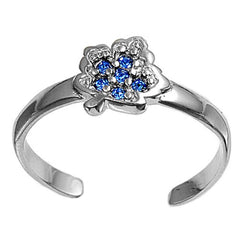 Sterling Silver Elegant Leaf with Blue Sapphire CZ Toe RingAnd Face Height 6 MM