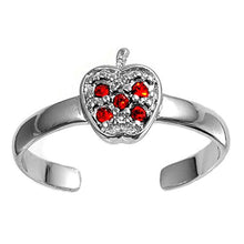 Load image into Gallery viewer, Sterling Silver Elegant Apple with Ruby Simulated Diamonds Toe RingAnd Face Height 7 MM