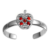 Sterling Silver Elegant Apple with Ruby Simulated Diamonds Toe RingAnd Face Height 7 MM