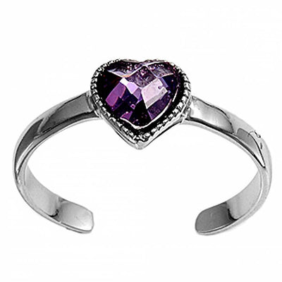 Sterling Silver Luxurious Heart with  Amethyst  Diamond Toe RingAnd Face Height 6 MM