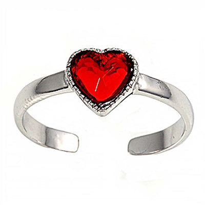 Sterling Silver Luxurious Heart with  Garnet  Diamond Toe RingAnd Face Height 6 MM