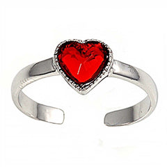 Sterling Silver Luxurious Heart with  Garnet  Diamond Toe RingAnd Face Height 6 MM