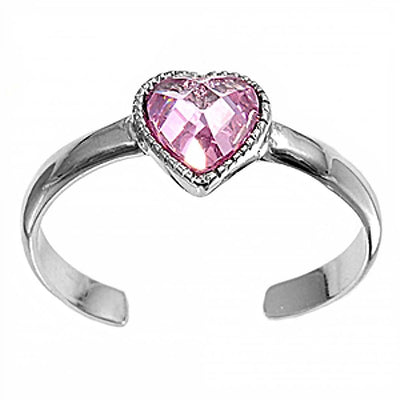 Sterling Silver Luxurious Heart with  Pink  Diamond Toe RingAnd Face Height 6 MM