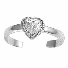 Sterling Silver Luxurious Heart with  Clear  Diamond Toe RingAnd Face Height 6 MM