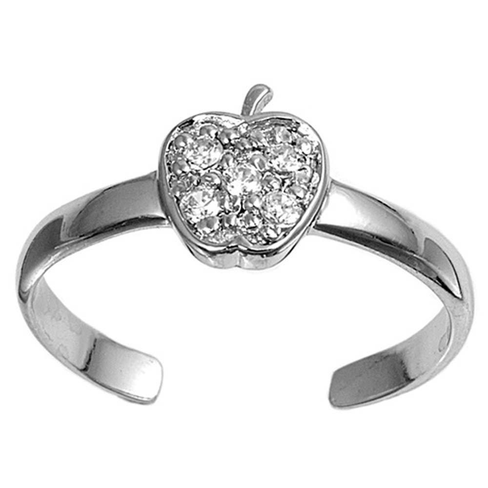 Sterling Silver Elegant Apple with Clear Simulated Diamonds Toe RingAnd Face Height 7 MM