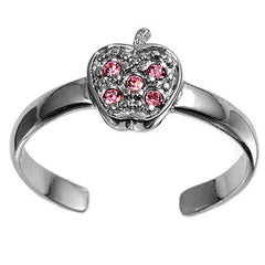 Sterling Silver Elegant Apple with Pink CZ Toe RingAnd Face Height 7 MM